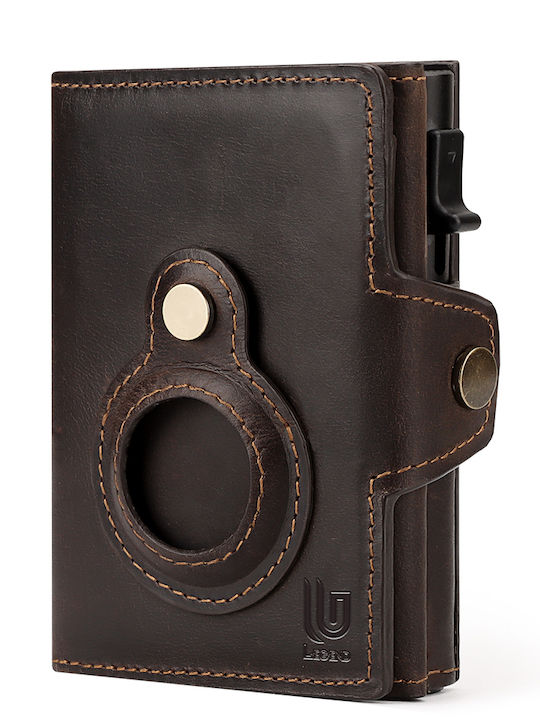 Leather Men's Wallet Cards with Slide Mechanism Brown