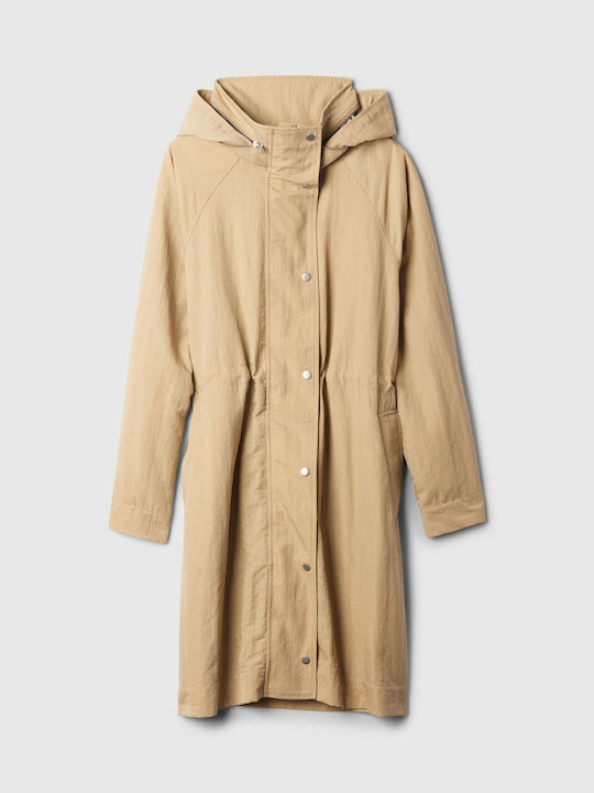 Дълго Дамско Парка Яке за Зима Khaki Tan