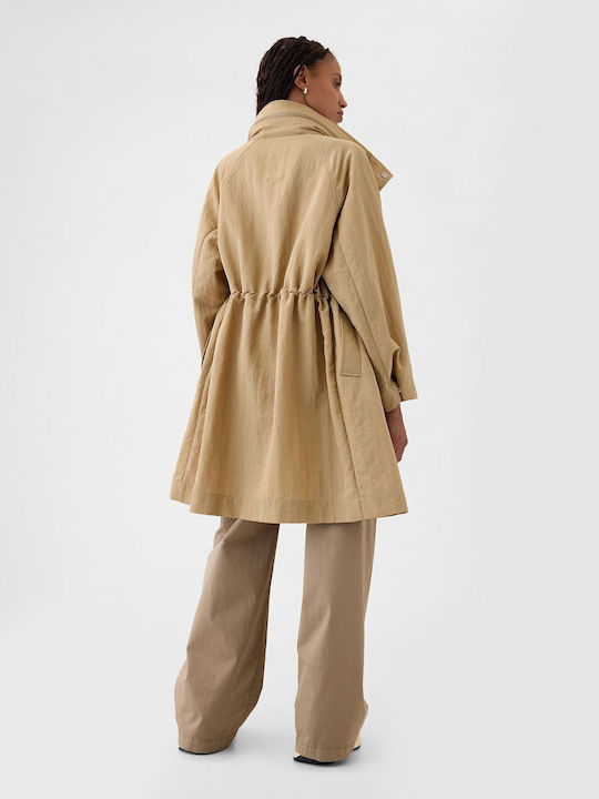 Дълго Дамско Парка Яке за Зима Khaki Tan