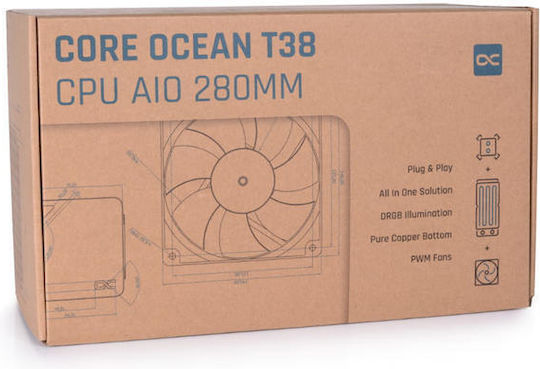 Alphacool Core Ocean T38 AIO 280mm Охлаждане AIO CPU с 2 Вентилатора 140mm и ARGB Осветление