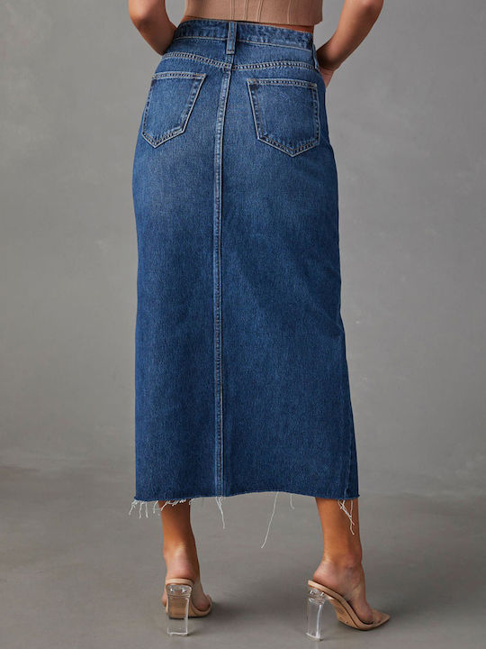 Women's Midi Denim Skirt Dark Blue Dark Blue