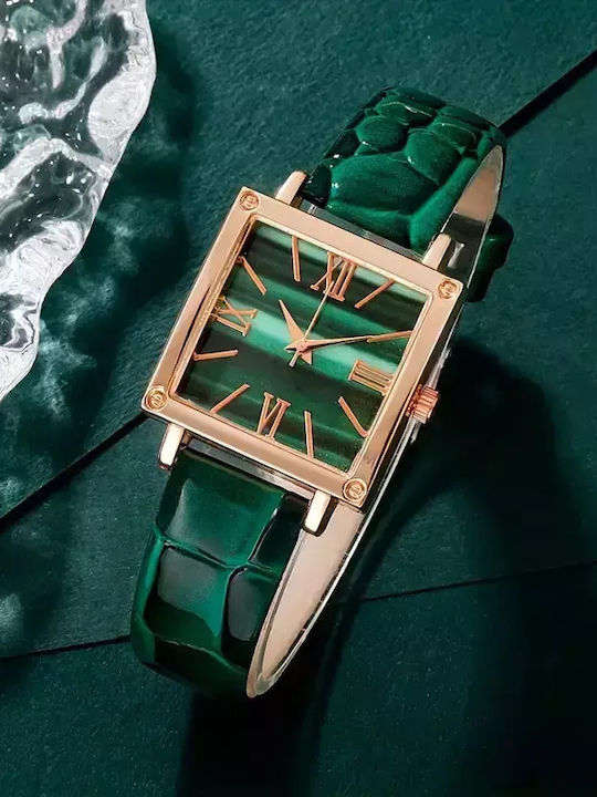 Grünes Uhr-Halskette-Rhinestone-Ohrringe-Geschenkset
