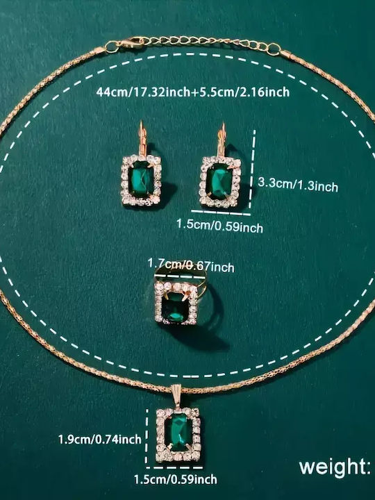 Grünes Uhr-Halskette-Rhinestone-Ohrringe-Geschenkset