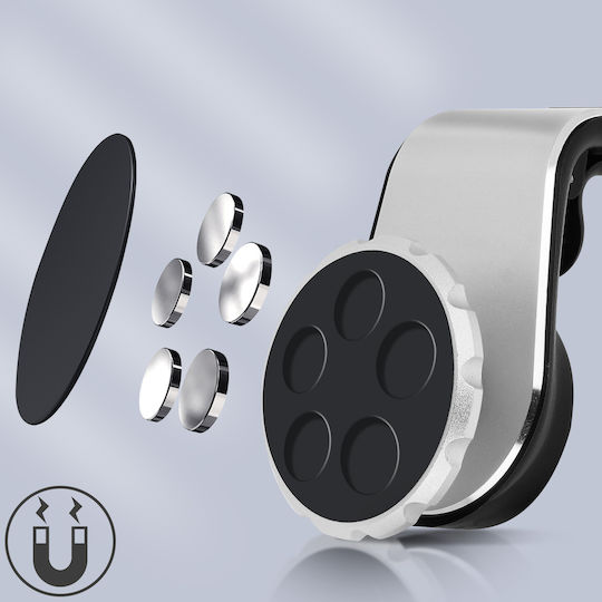 Smartphone Car Holder Magnetic System Ventilation Grille Attachment Silver