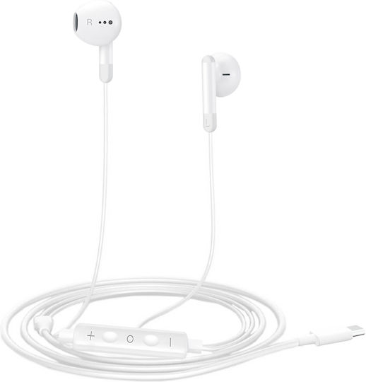 Earphones Hands-free Kit Usb Type C Smartphone Tablet Remote + Micro White