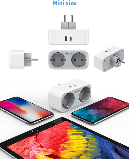 Tessan Power Strip 2 Sockets with 1 USB-A and 1 USB-C without Cable