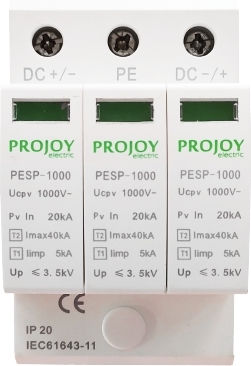 Projoy Electric Αντικεραυνικό Πίνακα Τύπου T1 / T2 Τριπολικό Μέγιστου Ρεύματος Εκφόρτισης 40kA