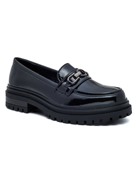 Laura Virgili Patent Leather Women's Moccasins in Black Color