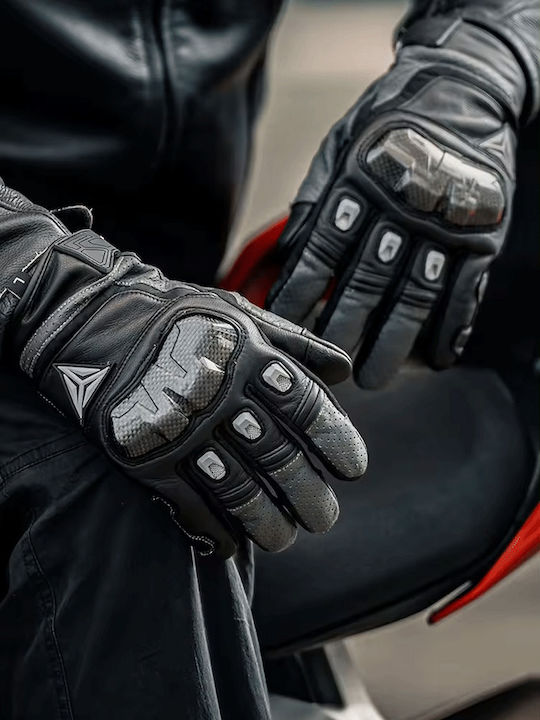 Motowolf Ανδρικά Γάντια Μηχανής Δερμάτινα Αδιάβροχα Μαύρα