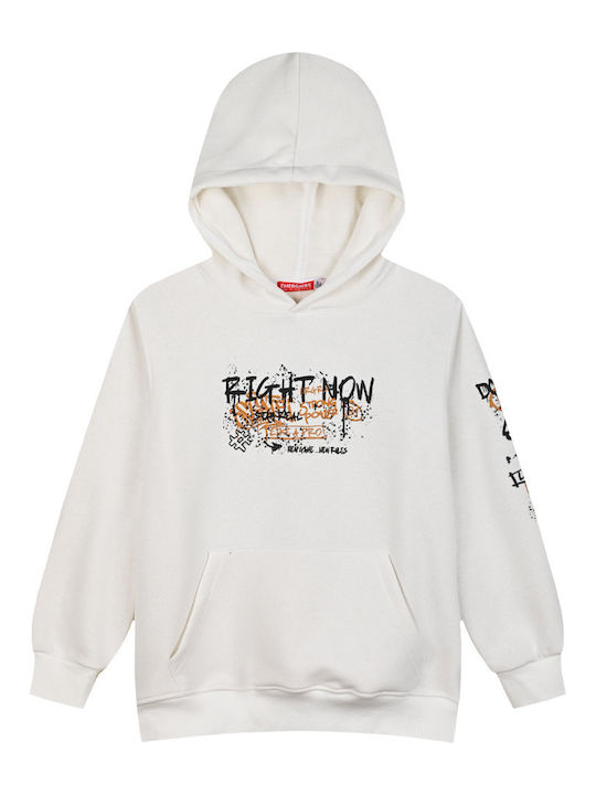 Kids Sweatshirt with Hood and Pockets Ecru