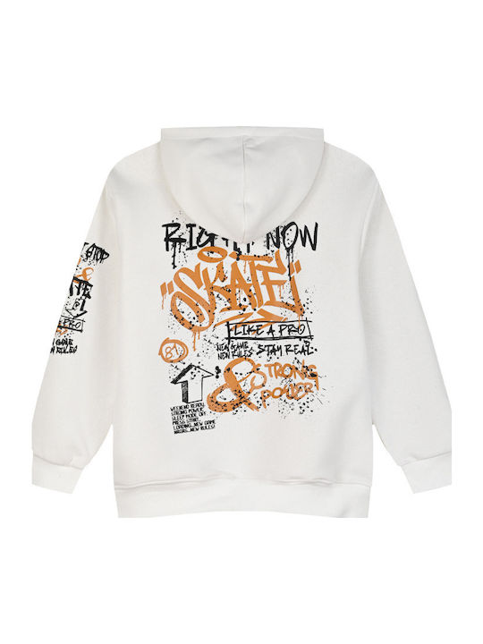 Kids Sweatshirt with Hood and Pockets Ecru