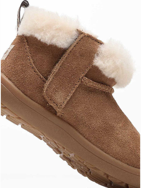 Kinsey Suede Kids Boots with Zipper Tabac Brown