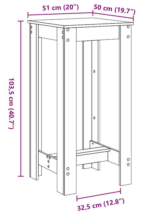 Table Bar Wooden White 51x50x103.5cm