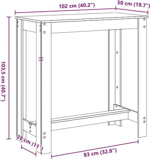 Tisch Bar Holz White 102x50x103.5cm
