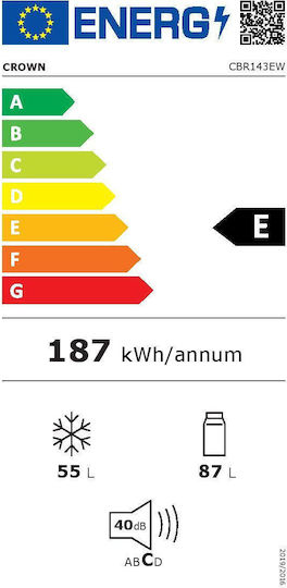 Crown Kühl-Gefrierkombination 142Es H144xB48xT53cm. Weiß CBR143EW