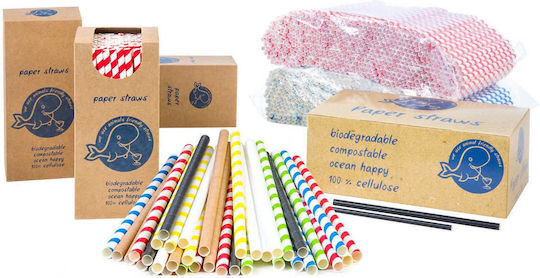 Bio Eco Paper Straws Thick 8/205mm Red White 500 Pcs