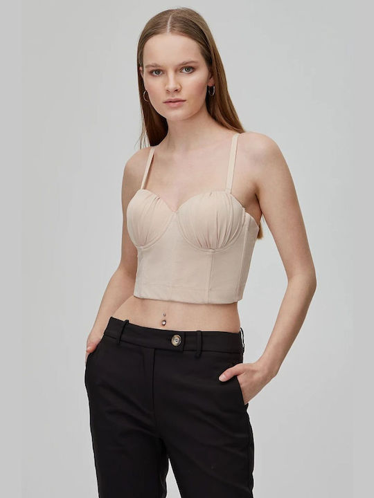 BSB pentru Femei Crop Top din Satin cu Bretele Nude