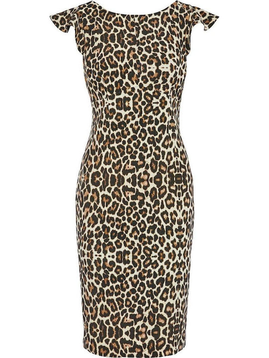 Midi Evening Dress with Ruffles Beige