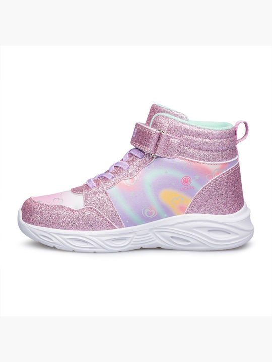 Kinder Sneakers Hoch Anatomisch mit Klettverschluss & Lichtern Rosa