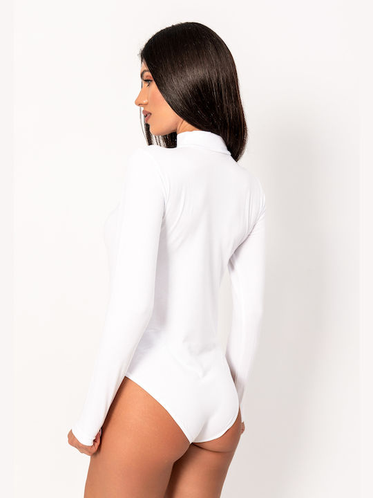 Kota Ic Giyim Bodysuit pentru femei Pulover cu guler înalt White