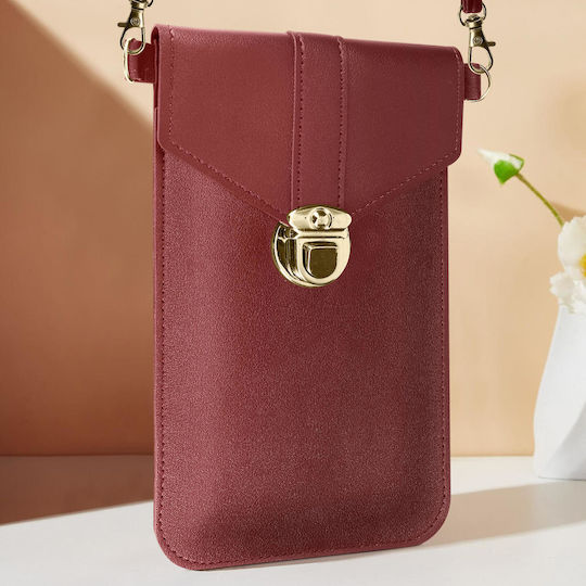 Crossbody-Handytasche Smartphone-Touch-Fenster Riemen 1,4m Burgunderrot