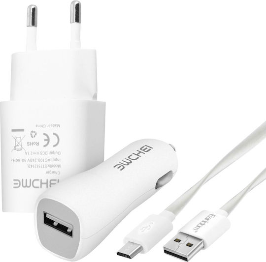 3 In 1 Pack 1x 2.1ac Charger + 2.1a Car Charger + Micro-usb Cable White