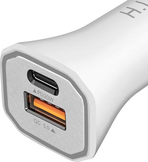 Car Charger Two Usb 3.0 Ports Usb-c Power Delivery White