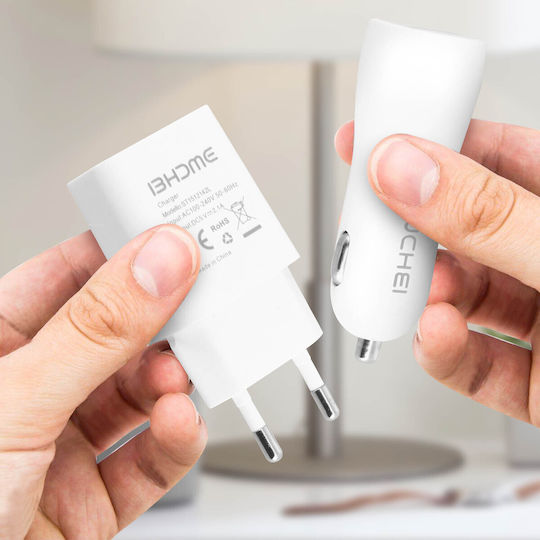 3 In 1 Pack 1x 2.1ac Charger + 2.1a Car Charger + Micro-usb Cable White