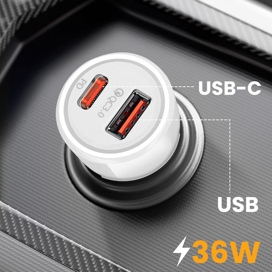 Linq Car Charger 36w Usb C Usb Fast Charge White