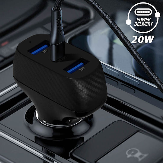 Auto-Ladegerät 37W Dual USB 3.0 + 1x USB-C Power Delivery Akashi Schwarz