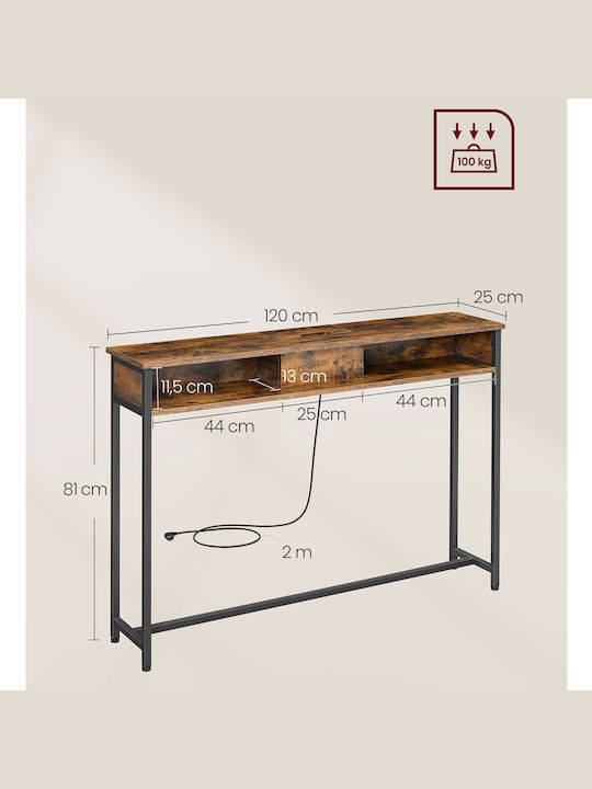 Κονσόλα από Ξύλο & Μέταλλο Καφέ Μ120xΠ25xΥ81εκ.