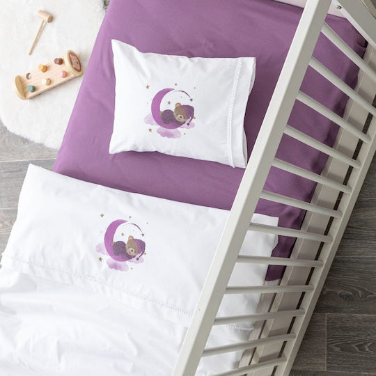 Borea Sleeping Bear Baby Sheets Set Crib Cotton Purple 120x160cm 3pcs