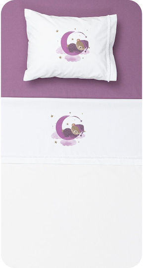 Borea Sleeping Bear Baby Sheets Set Crib Cotton Purple 120x160cm 3pcs