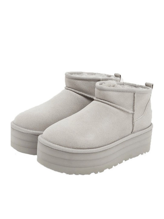 Classic Ultra Mini Platform Wildleder Stiefeletten Damen mit Pelz Weiß
