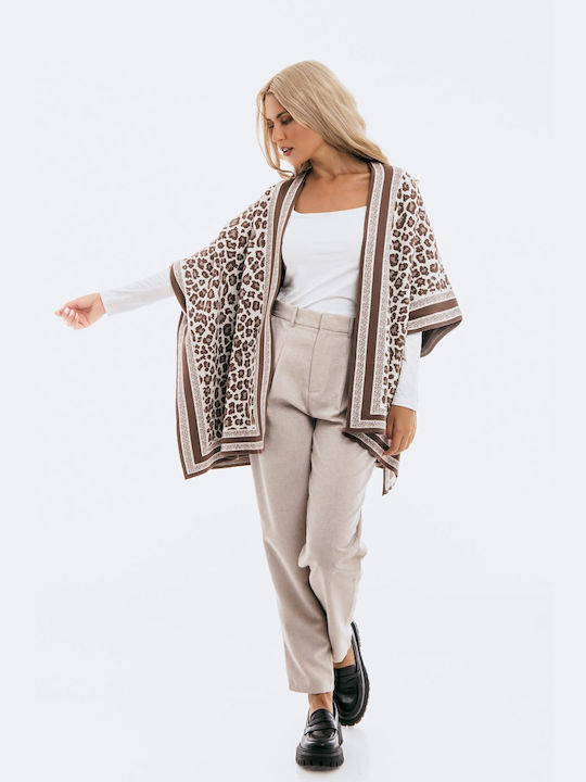 Freestyle Knitted Poncho Animal Print Καφέ