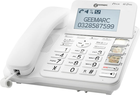 Telefon amplificat pentru seniori Geemarc 50db, butoane mari, Geemarc Cl595, alb