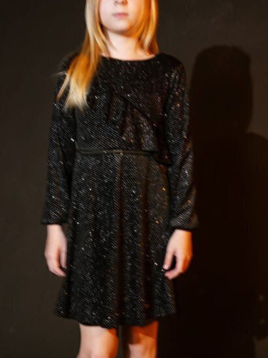 Children's Dress Long Sleeve Velvet Set with Accessories Black