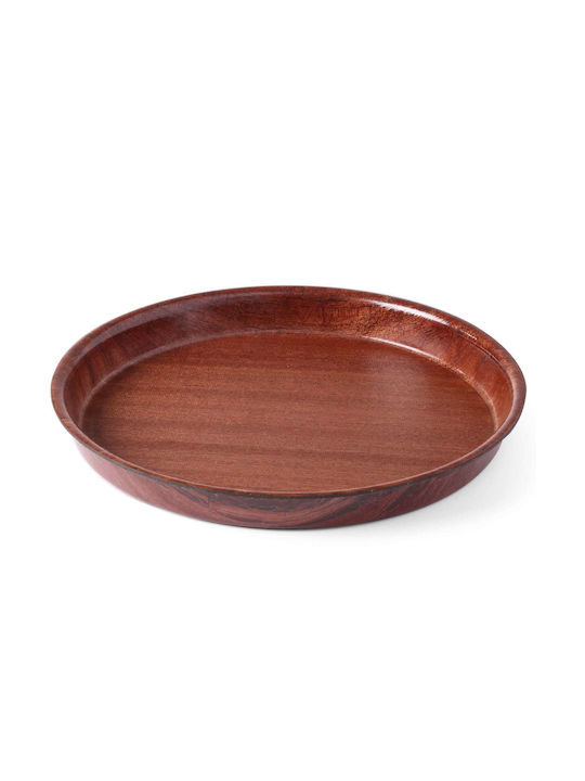 Hendi Holz Rund Serviertablett Rutschfest mit Griffen in Braun Farbe 32x32x3.5cm 1Stück