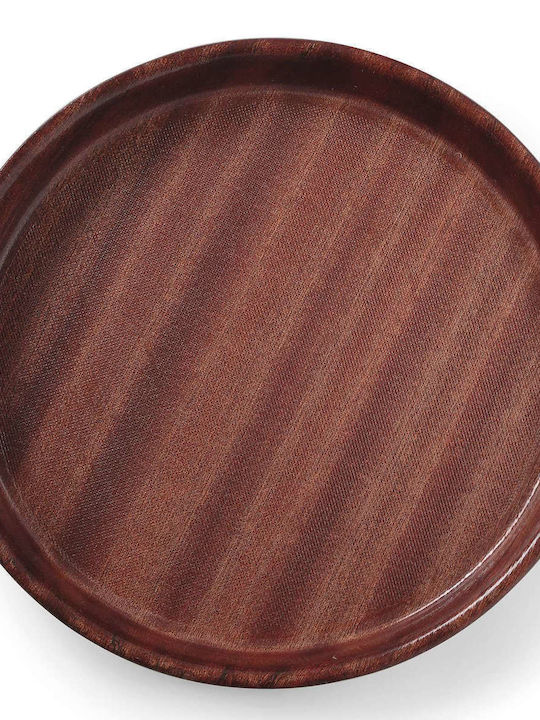 Hendi Holz Rund Serviertablett Rutschfest mit Griffen in Braun Farbe 32x32x3.5cm 1Stück