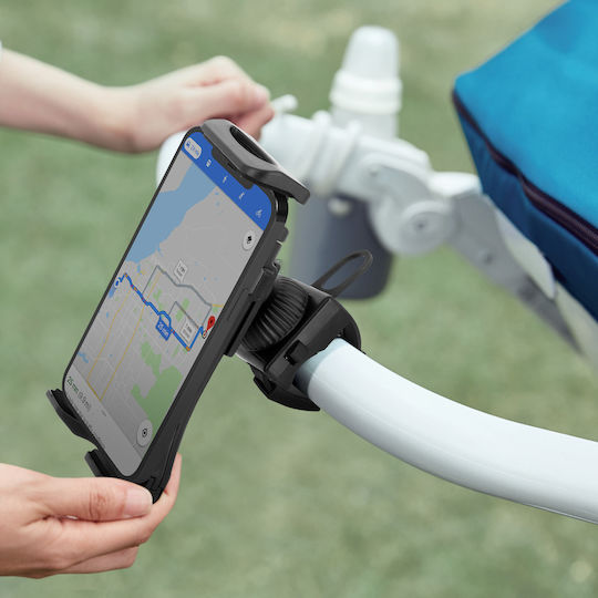 Държач за телефон и таблет за кормило с 360° въртяща се лента за китка Linq черен