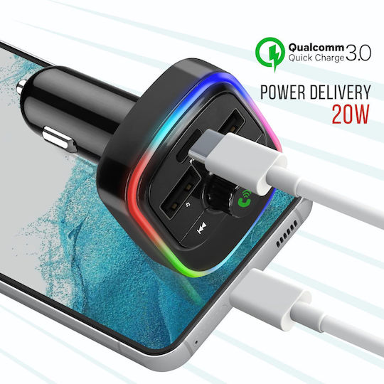 Avizar Bluetooth FM-Transmitter Auto Ladegerät USB QC 3.0 USB-C 20W C4 Schwarz