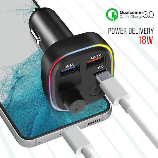 Avizar Bluetooth FM трансмитер зарядно за кола USB QC 3.0 USB-C 18W C2 черен
