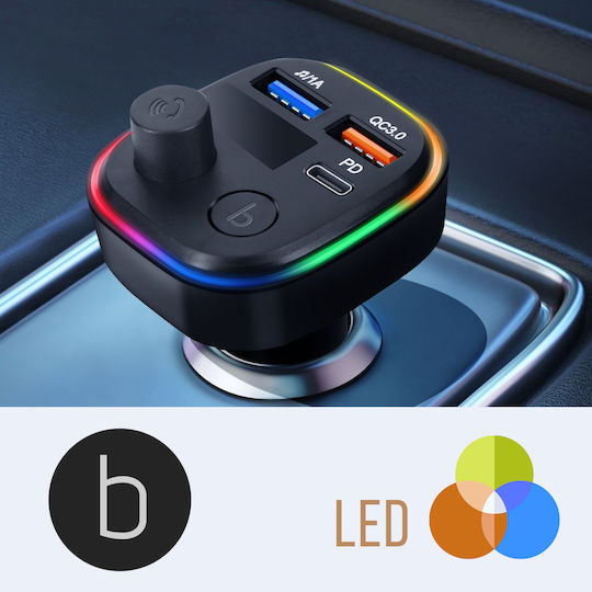 Avizar Bluetooth FM трансмитер зарядно за кола USB QC 3.0 USB-C 18W C2 черен