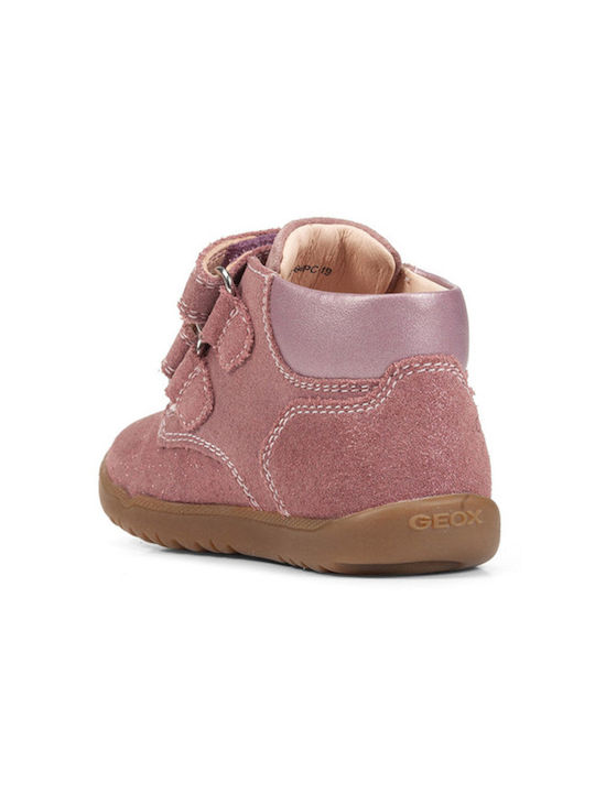 Geox Kids Leather Boots with Hoop & Loop Closure Pink