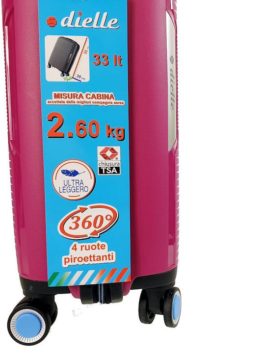 Dielle Hard Cabin Travel Suitcase Fuchsia With 4 Wheels Height 55cm