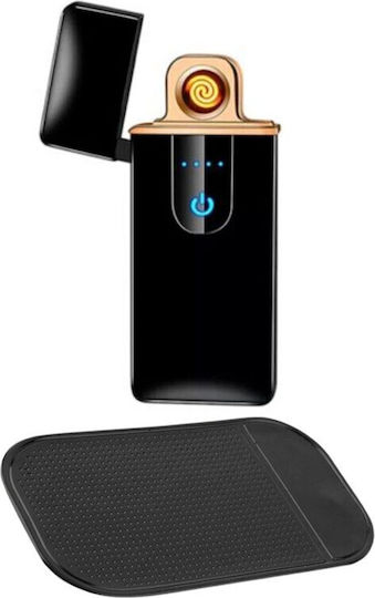 Electric Windproof Lighter In Box Usb Charging Digital Sensor Led Indicator Rubber Silicone Holder Non-Slip Sticky 78.5x28.5x9.5 Mm Black