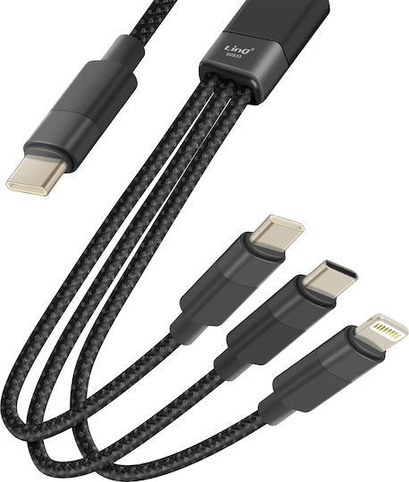Linq USB-Kabel USB-C Lightning 60W USB-C zu Lightning + 2 USB-C 1,2m Schwarz