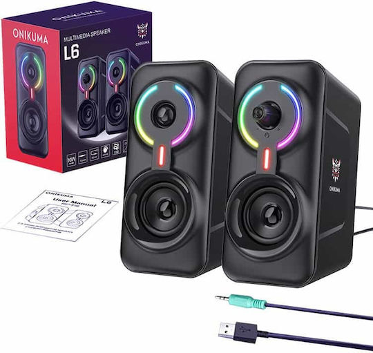 Onikuma L6 Компютърни тонколони 2.0 с RGB осветление и Bluetooth Мощност 10W в Черен цвят