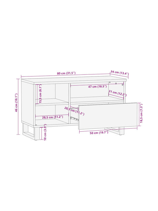 TV Stand Made of Metal and Solid Wood Brown M80xD34xH46cm
