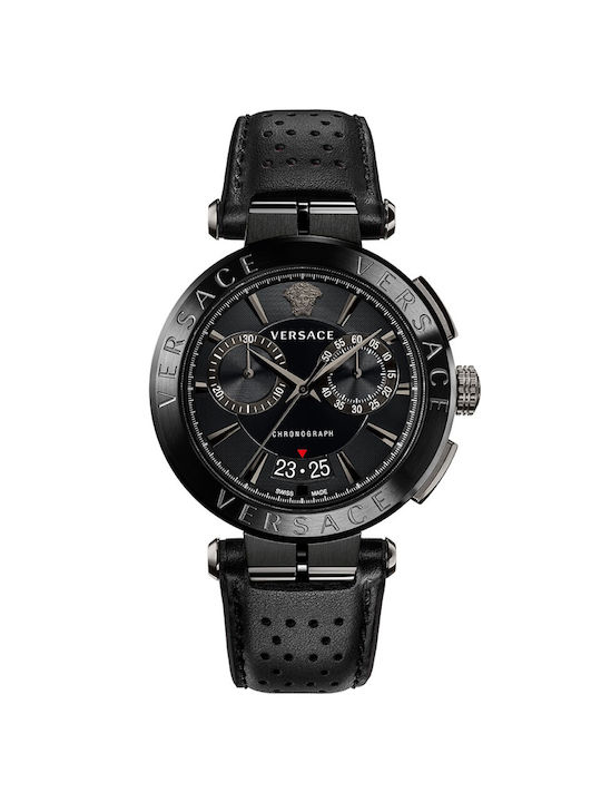 Versace Aion Watch Chronograph Battery with Black Leather Strap